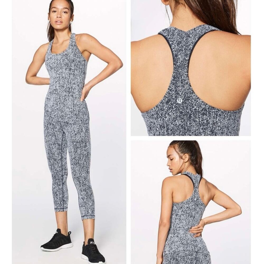 Lululemon Cool Racerback II Luon Irregular Denim Twill Black White Tank - Size 6